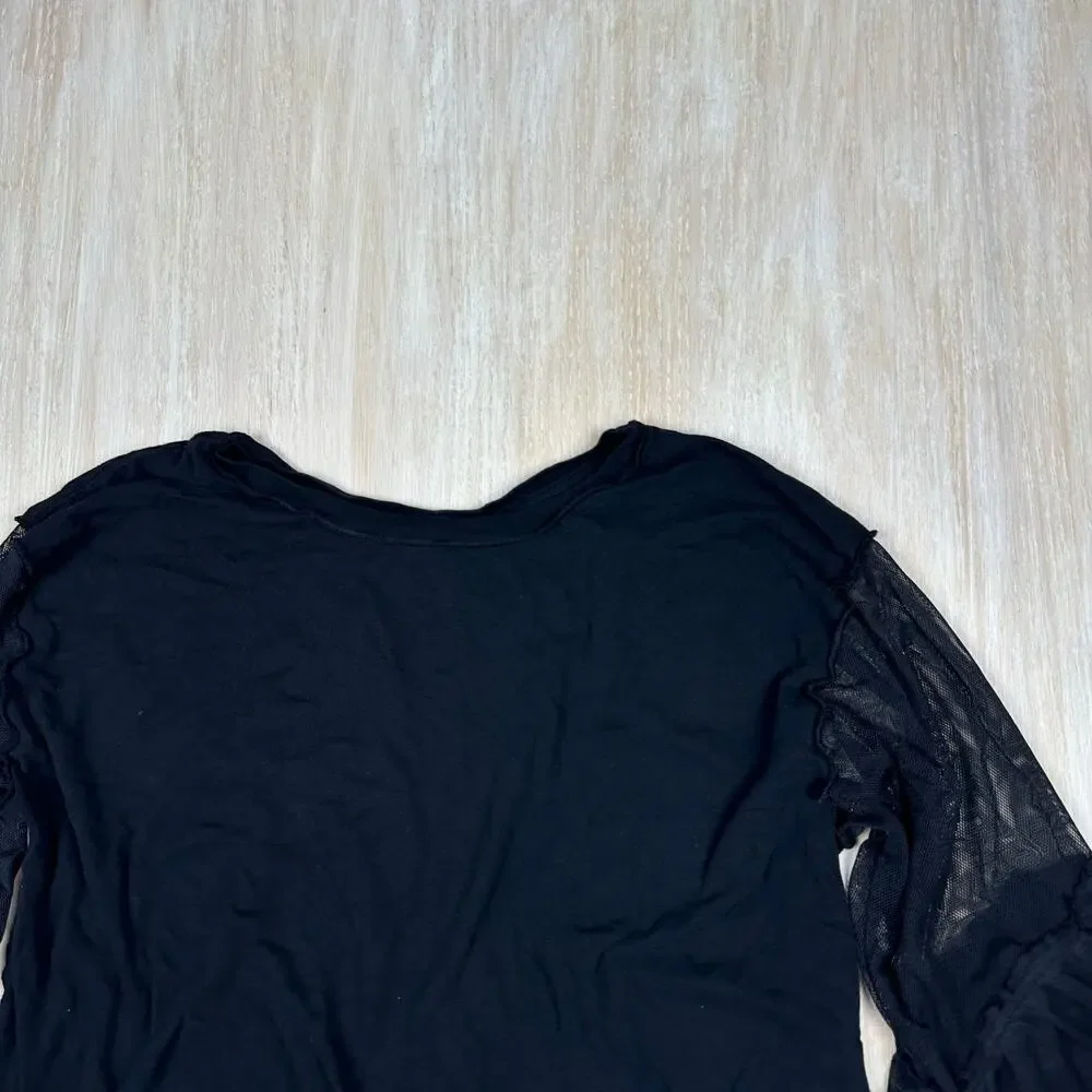 Free People Black Still Got It Boho Mesh Bell Sleeve Gothic Top Blouse Medium - Picture 4 of 13